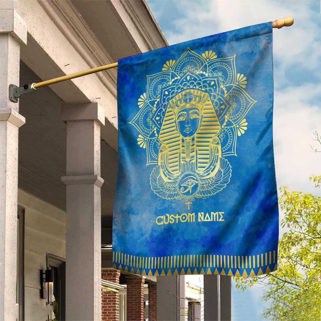 Personalized Egyptian Pharaoh Garden Flag with Mandala and Eye of Horus in Blue DT02