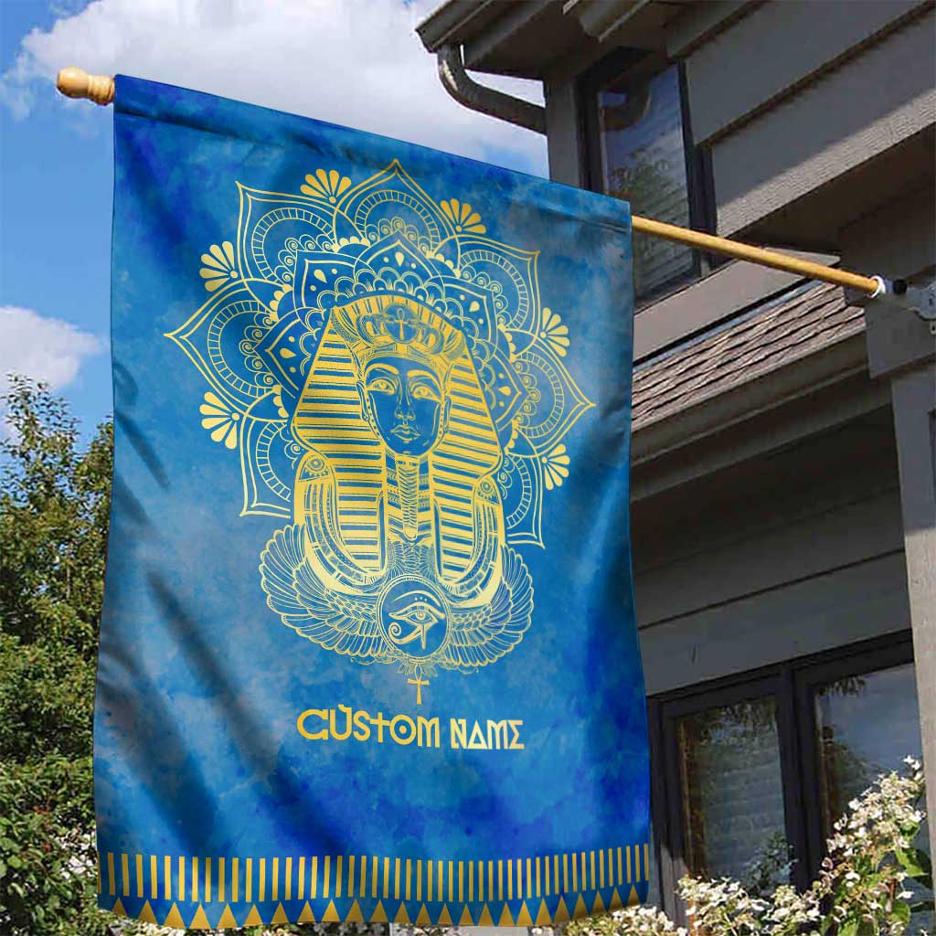Personalized Egyptian Pharaoh Garden Flag with Mandala and Eye of Horus in Blue DT02