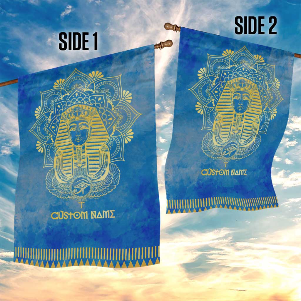 Personalized Egyptian Pharaoh Garden Flag with Mandala and Eye of Horus in Blue DT02