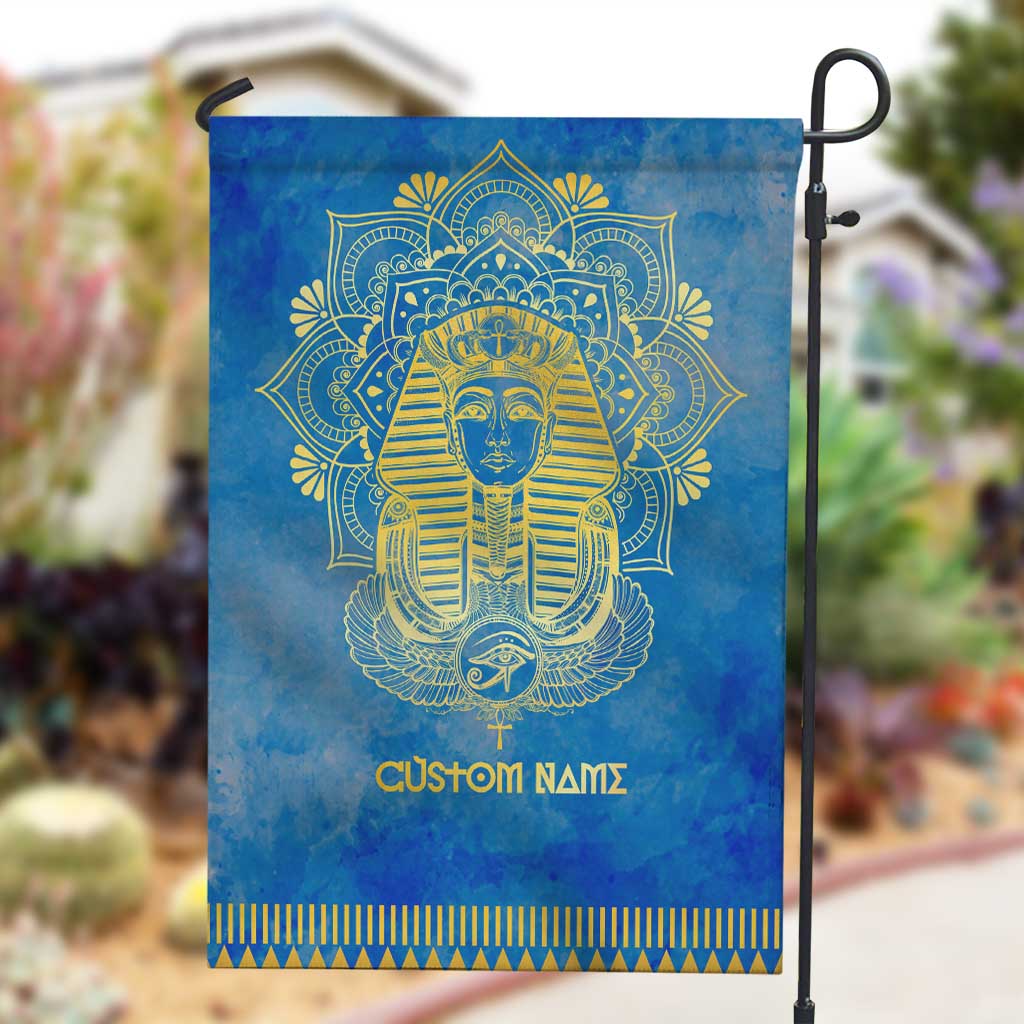 Personalized Egyptian Pharaoh Garden Flag with Mandala and Eye of Horus in Blue DT02