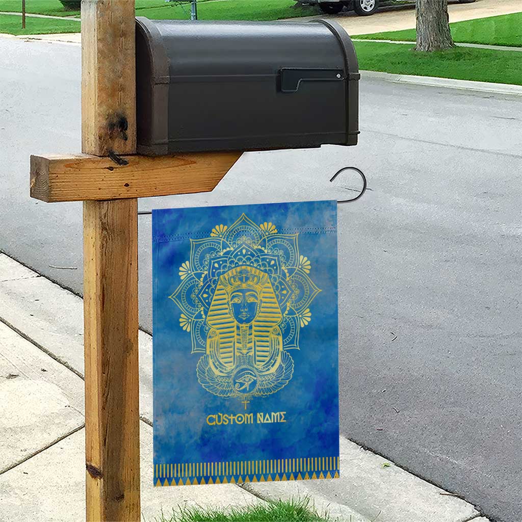 Personalized Egyptian Pharaoh Garden Flag with Mandala and Eye of Horus in Blue DT02