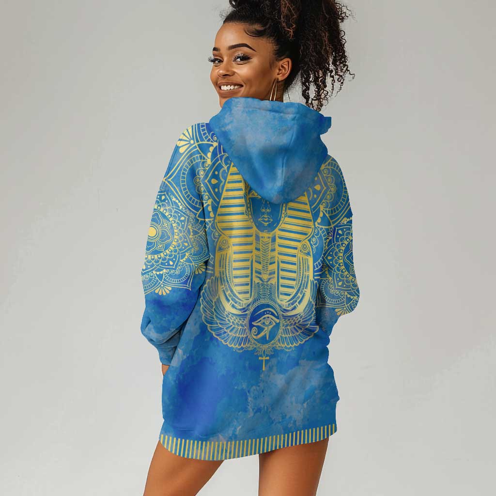 Personalized Egyptian Pharaoh Hoodie Dress with Mandala and Eye of Horus in Blue DT02