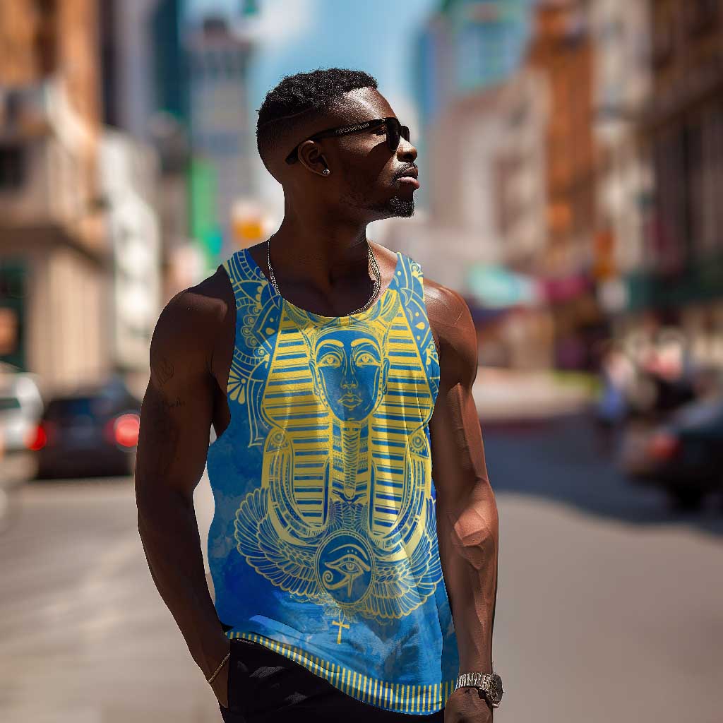 Personalized Egyptian Pharaoh Men Tank Top with Mandala and Eye of Horus in Blue DT02