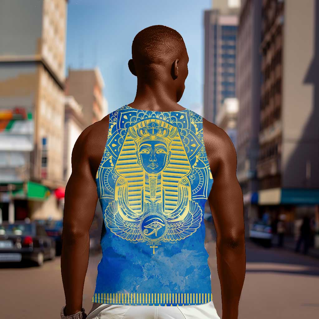 Personalized Egyptian Pharaoh Men Tank Top with Mandala and Eye of Horus in Blue DT02