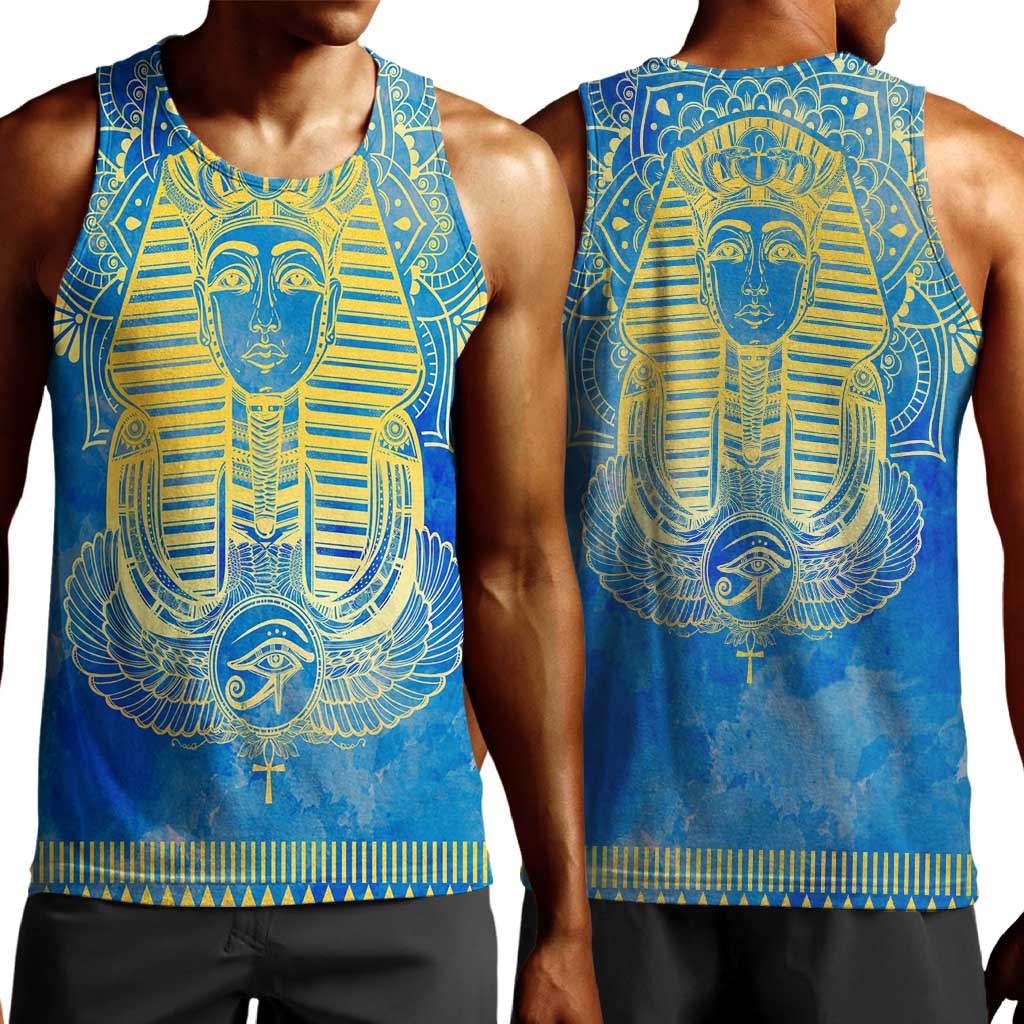 Personalized Egyptian Pharaoh Men Tank Top with Mandala and Eye of Horus in Blue DT02