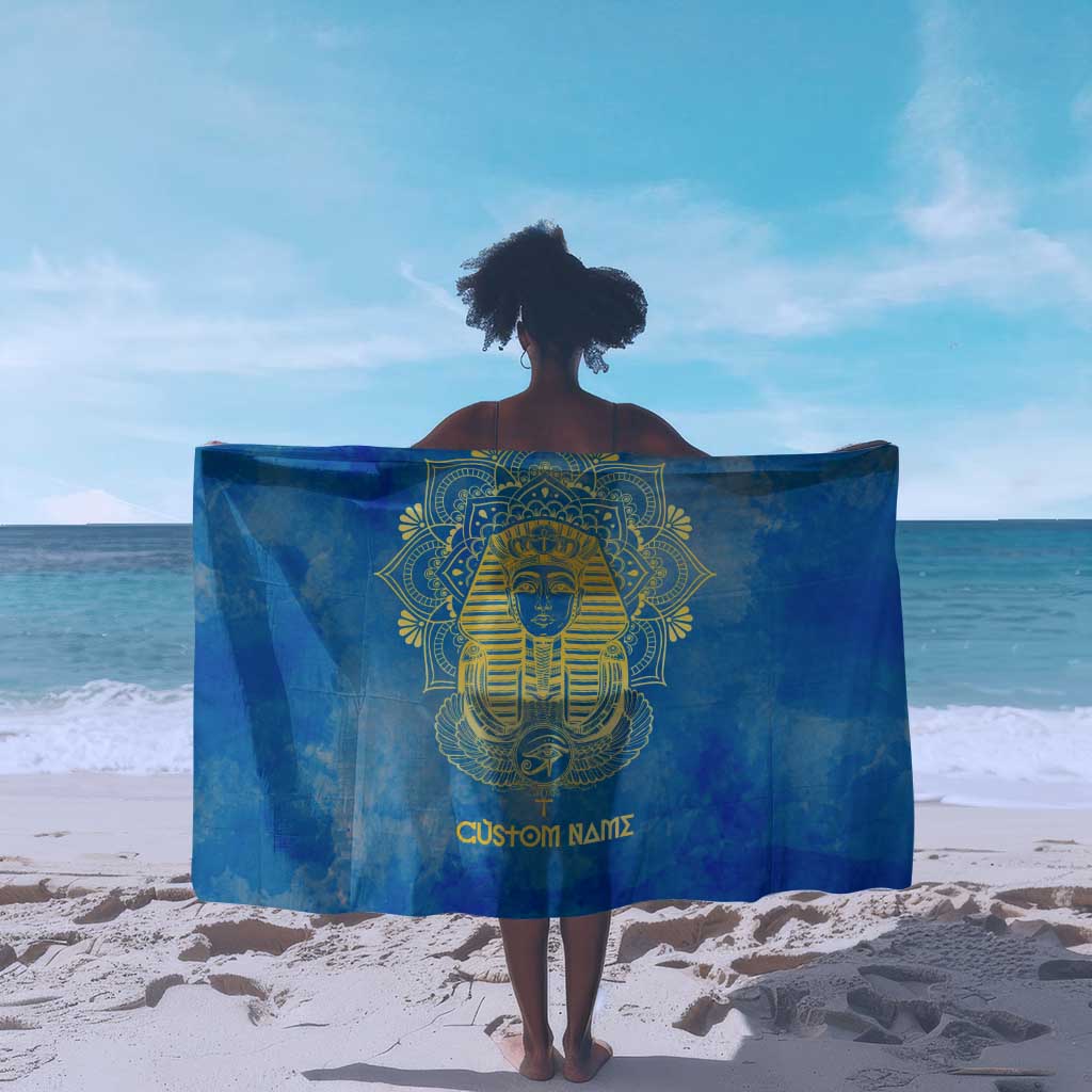 Personalized Egyptian Pharaoh Sarong with Mandala and Eye of Horus in Blue DT02