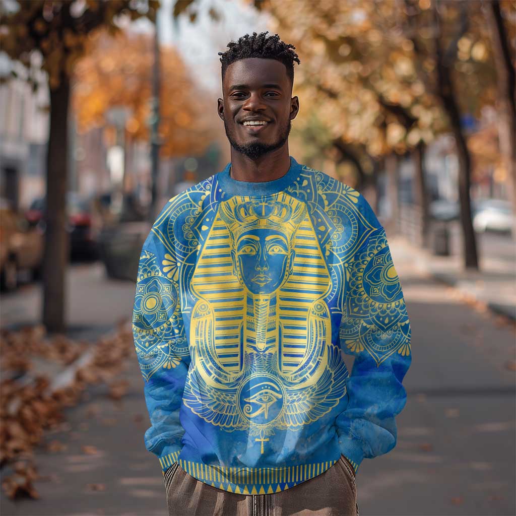 Personalized Egyptian Pharaoh Sweatshirt with Mandala and Eye of Horus in Blue DT02