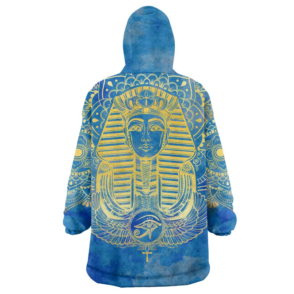 Personalized Egyptian Pharaoh Wearable Blanket Hoodie with Mandala and Eye of Horus in Blue DT02