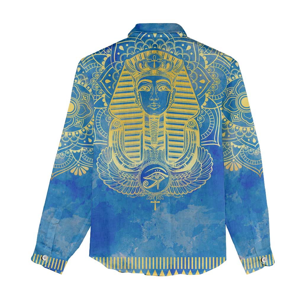 Personalized Egyptian Pharaoh Women Casual Shirt with Mandala and Eye of Horus in Blue DT02