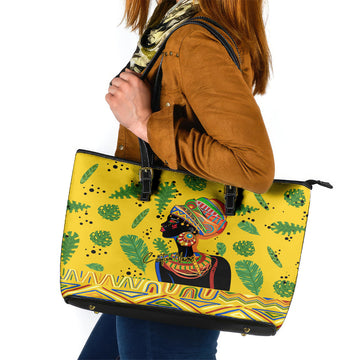 Personalized Africa Woman Leather Tote Bag Tropical Style DT02