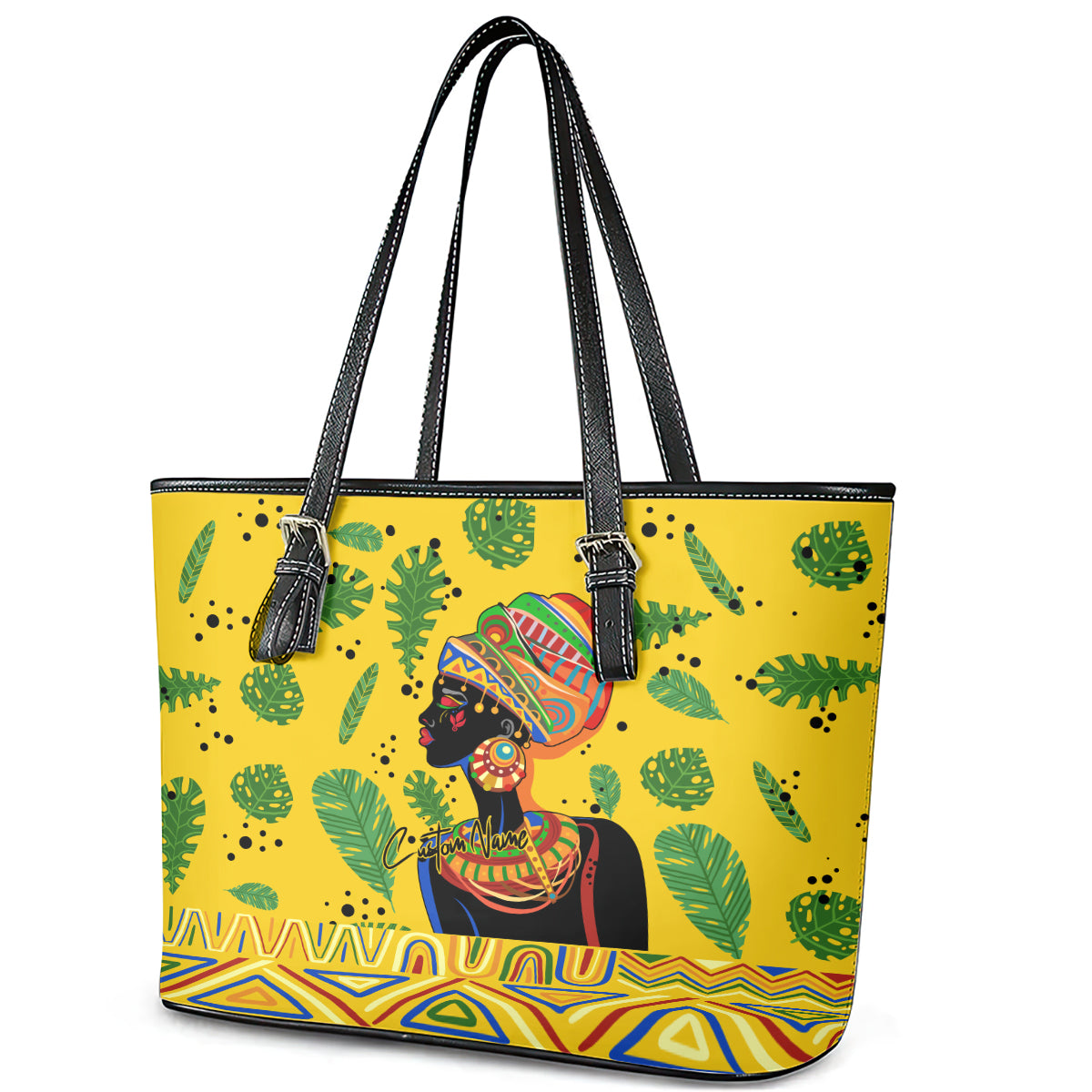 Personalized Africa Woman Leather Tote Bag Tropical Style DT02