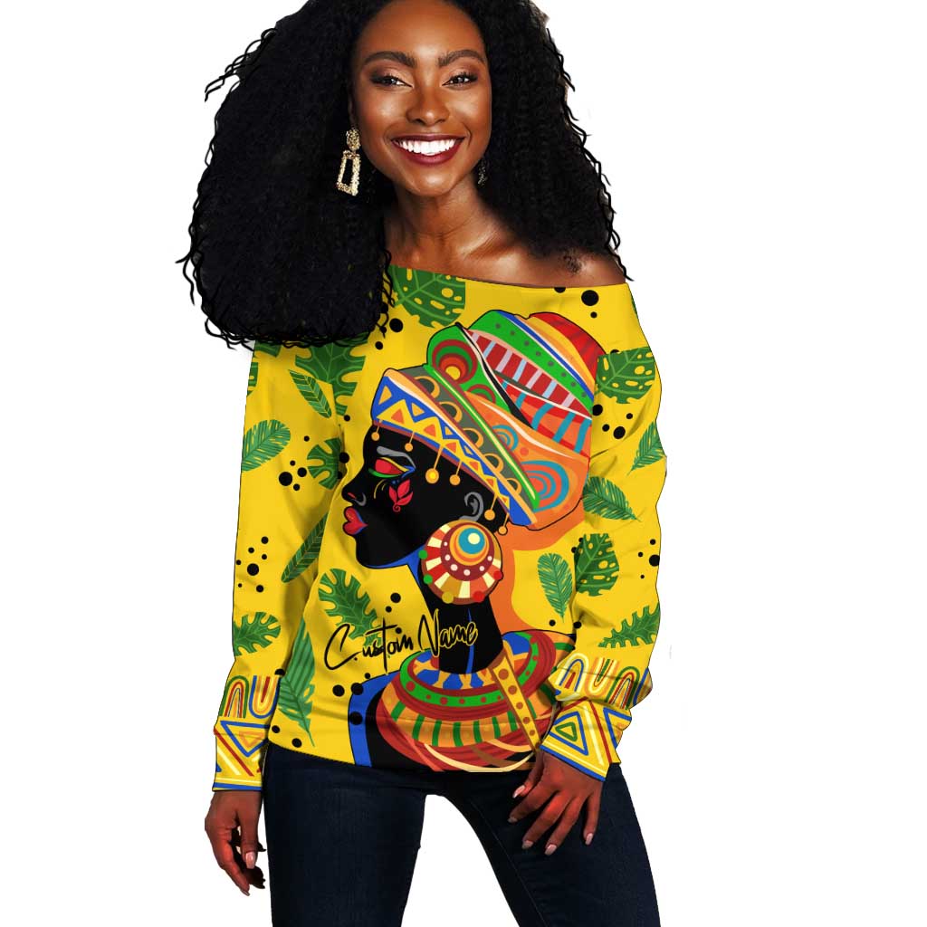 Personalized African Woman Off Shoulder Sweater Tropical Style DT02