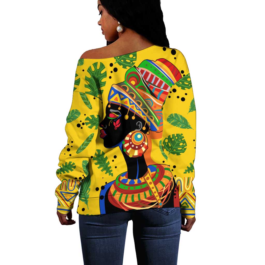 Personalized African Woman Off Shoulder Sweater Tropical Style DT02