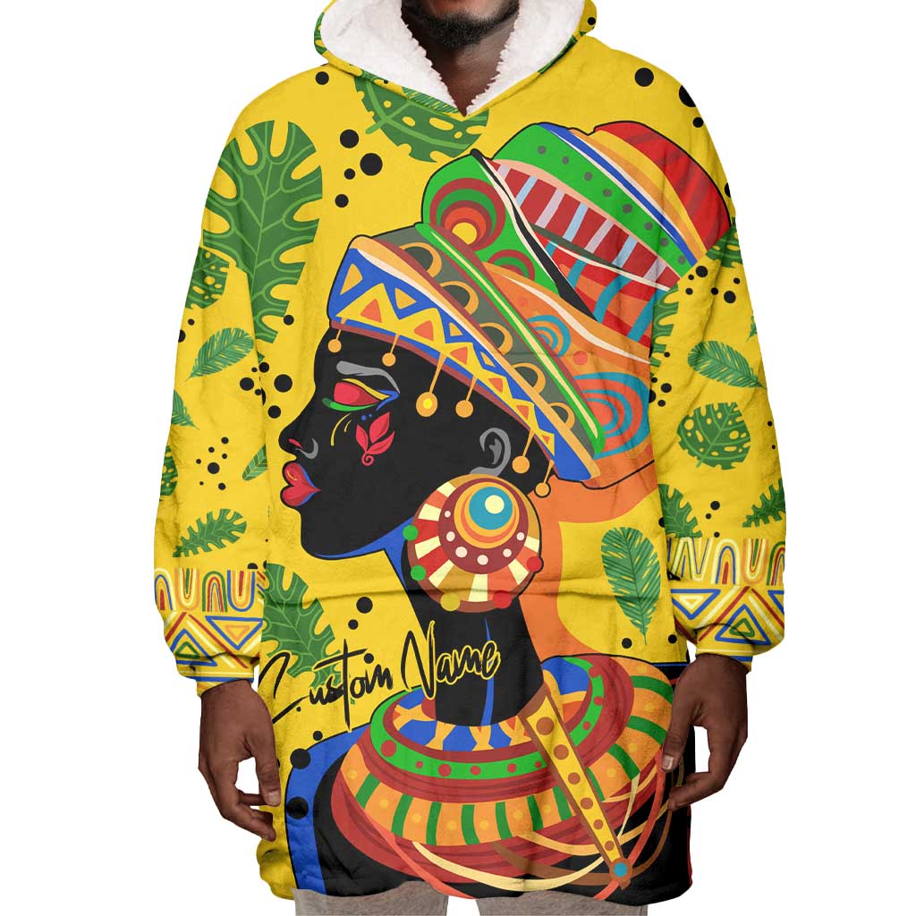 Personalized African Woman Wearable Blanket Hoodie Tropical Style DT02