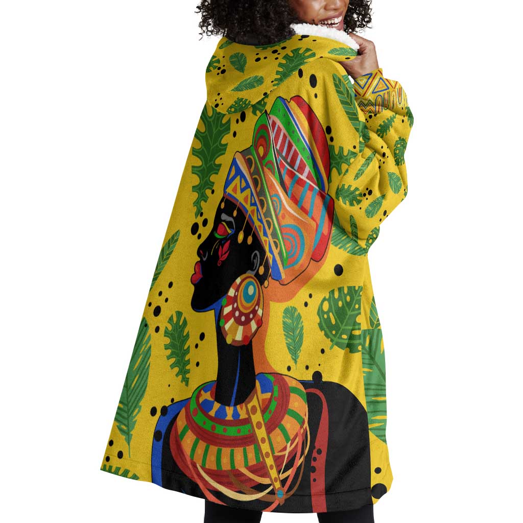 Personalized African Woman Wearable Blanket Hoodie Tropical Style DT02