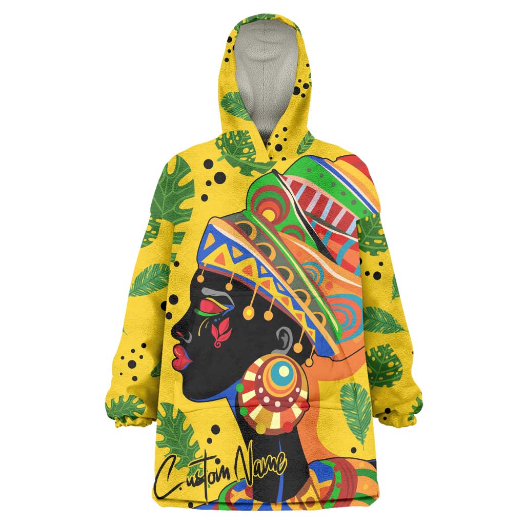 Personalized African Woman Wearable Blanket Hoodie Tropical Style DT02
