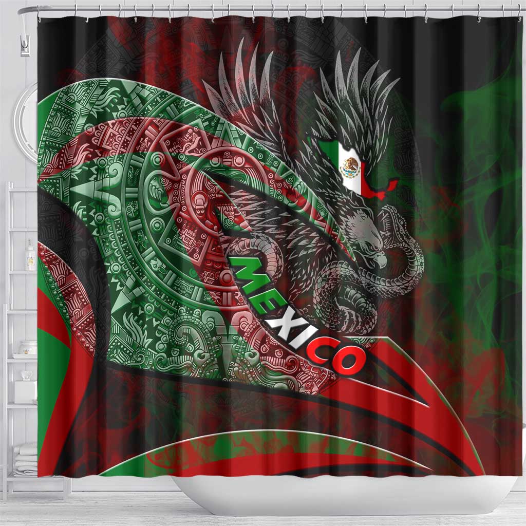 Mexico Aztec Eagle Flag Shower Curtain Tribal Warrior Art DT02