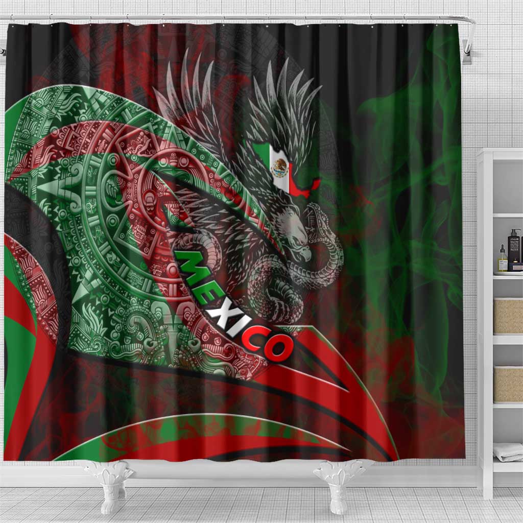 Mexico Aztec Eagle Flag Shower Curtain Tribal Warrior Art DT02