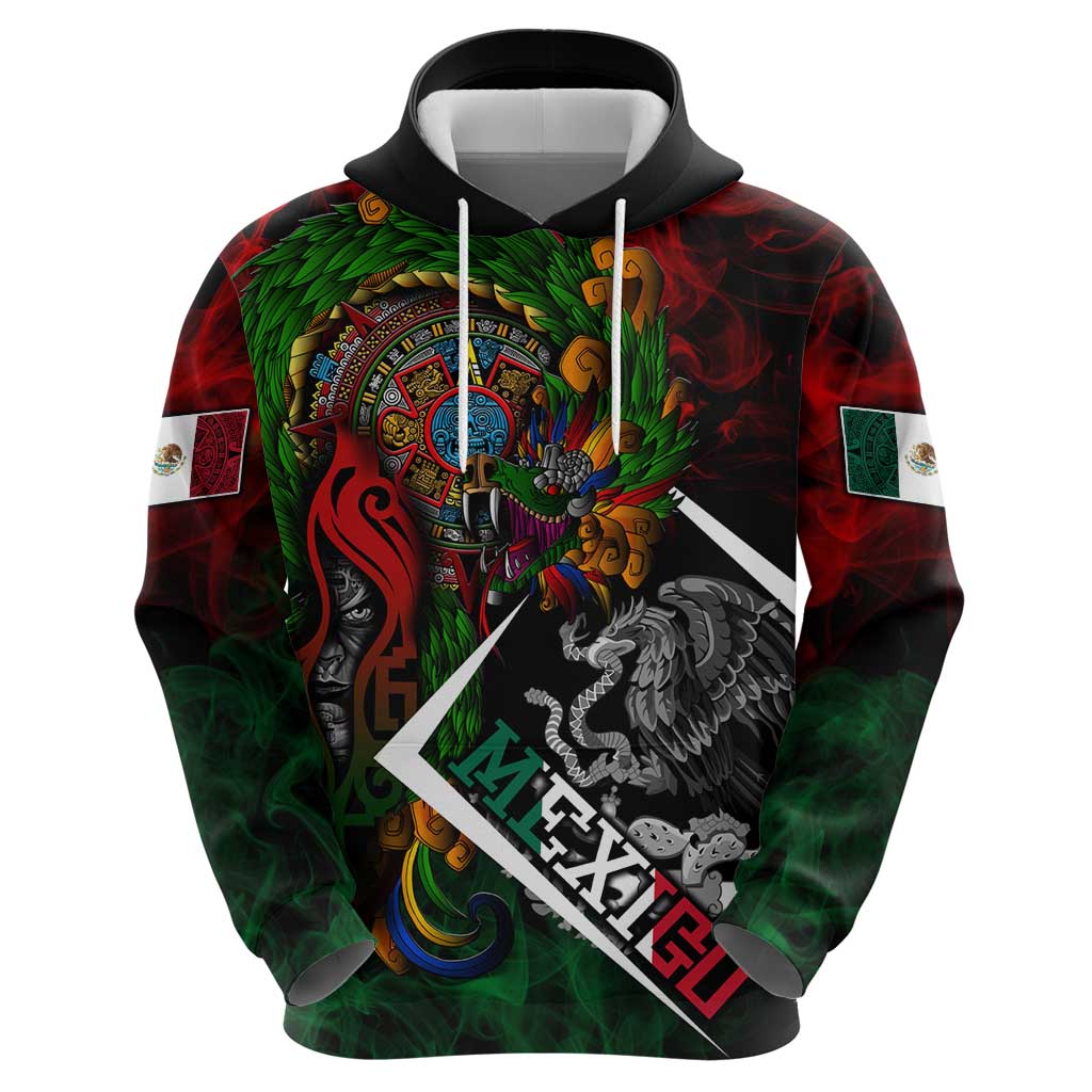 Mexico Quetzalcoatl Aztec Calendar Hoodie Tribal Warrior Art with Eagle and Serpent DT02
