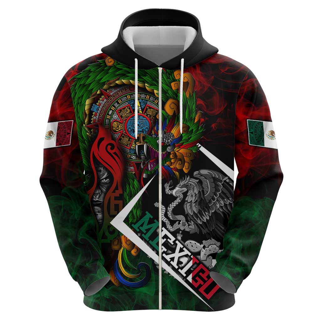 Mexico Quetzalcoatl Aztec Calendar Hoodie Tribal Warrior Art with Eagle and Serpent DT02