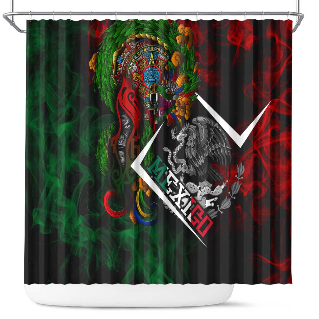 Mexico Quetzalcoatl Aztec Calendar Shower Curtain Tribal Warrior Art with Eagle and Serpent DT02