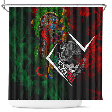 Mexico Quetzalcoatl Aztec Calendar Shower Curtain Tribal Warrior Art with Eagle and Serpent DT02
