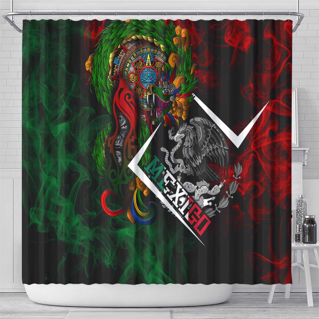 Mexico Quetzalcoatl Aztec Calendar Shower Curtain Tribal Warrior Art with Eagle and Serpent DT02