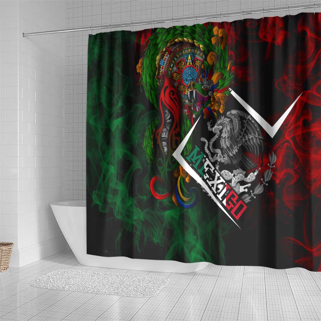 Mexico Quetzalcoatl Aztec Calendar Shower Curtain Tribal Warrior Art with Eagle and Serpent DT02