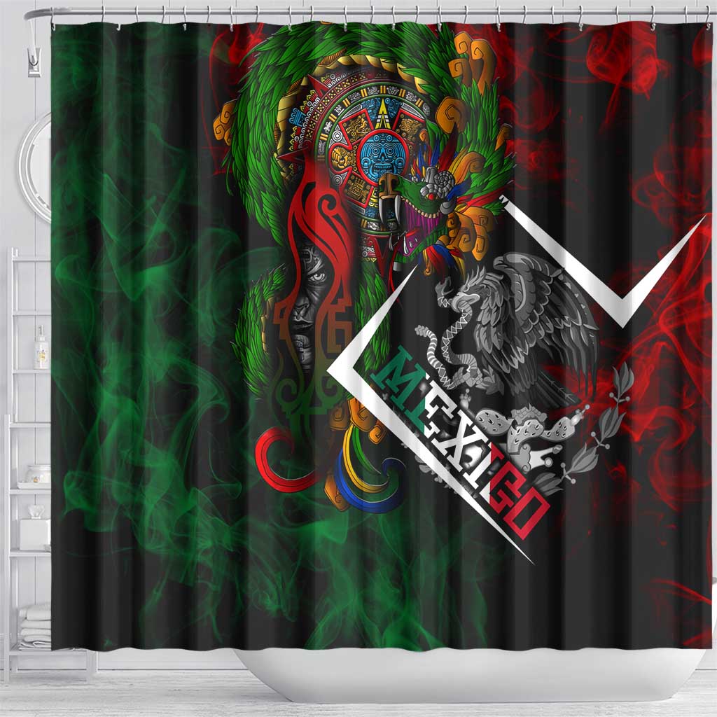 Mexico Quetzalcoatl Aztec Calendar Shower Curtain Tribal Warrior Art with Eagle and Serpent DT02