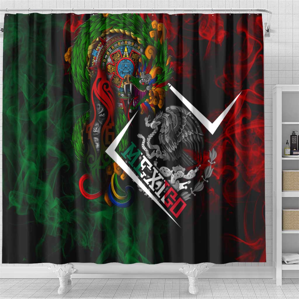 Mexico Quetzalcoatl Aztec Calendar Shower Curtain Tribal Warrior Art with Eagle and Serpent DT02