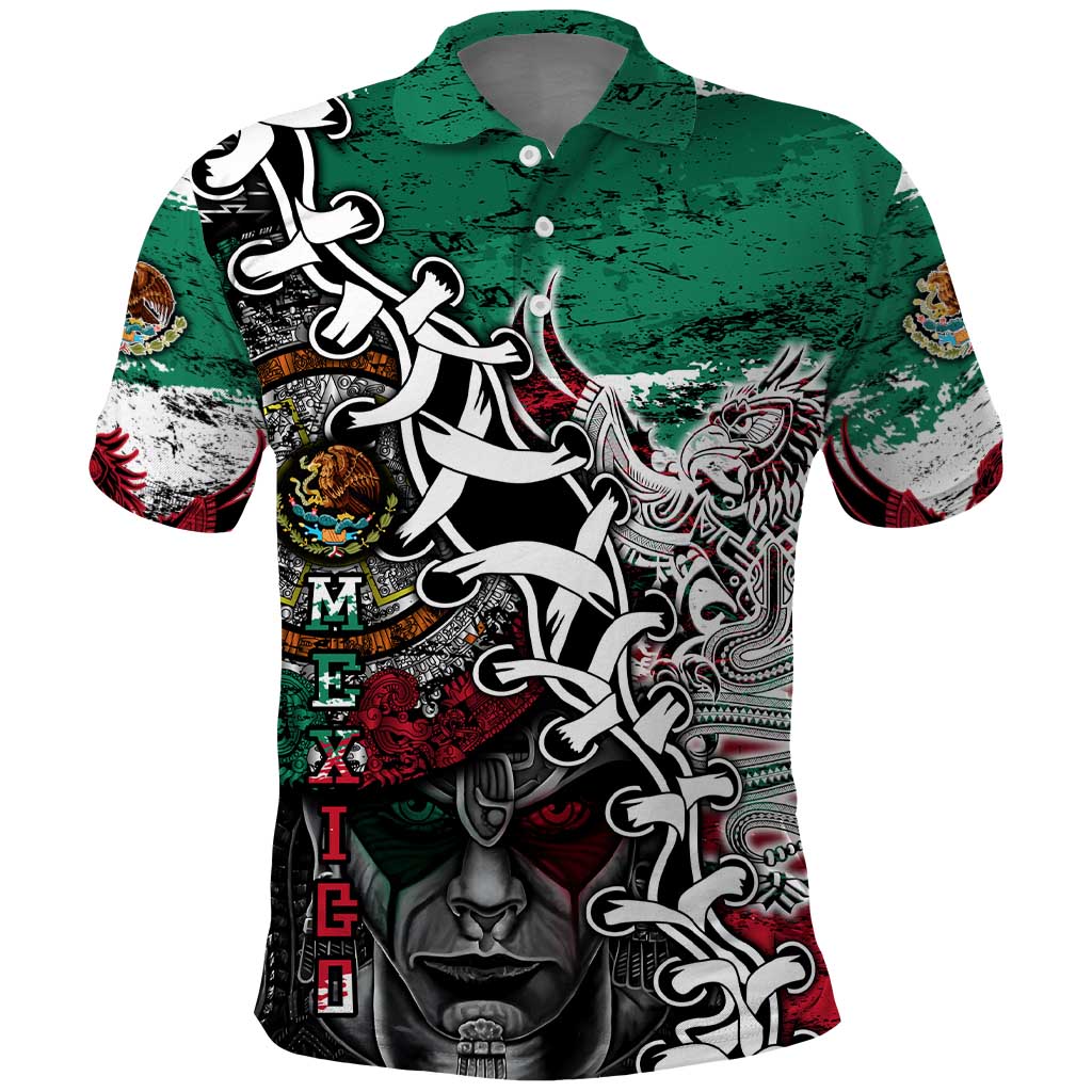Aztec Warrior Mexican Polo Shirt Aztec Calendar Coat of Arms DT02