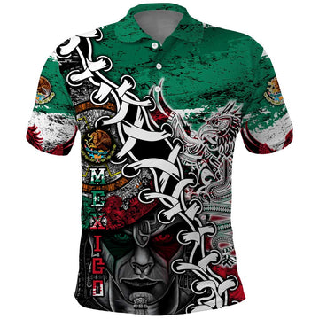 Aztec Warrior Mexican Polo Shirt Aztec Calendar Coat of Arms DT02