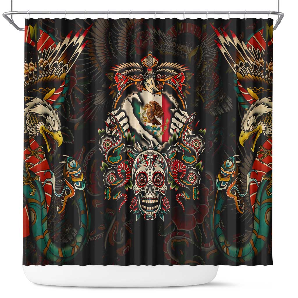 Mexico Sugar Skull Shower Curtain Tattoo Art Mexican Flag DT02