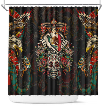 Mexico Sugar Skull Shower Curtain Tattoo Art Mexican Flag DT02