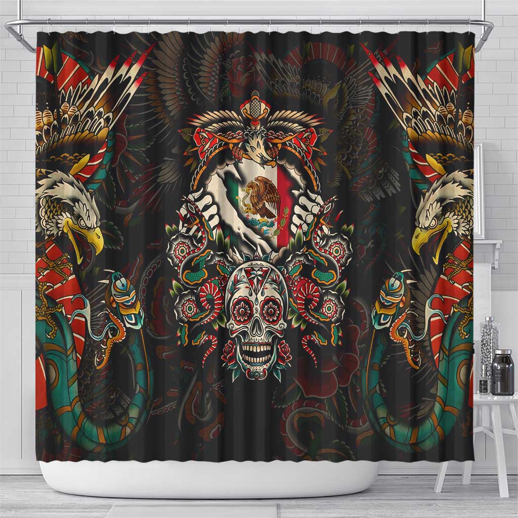 Mexico Sugar Skull Shower Curtain Tattoo Art Mexican Flag DT02