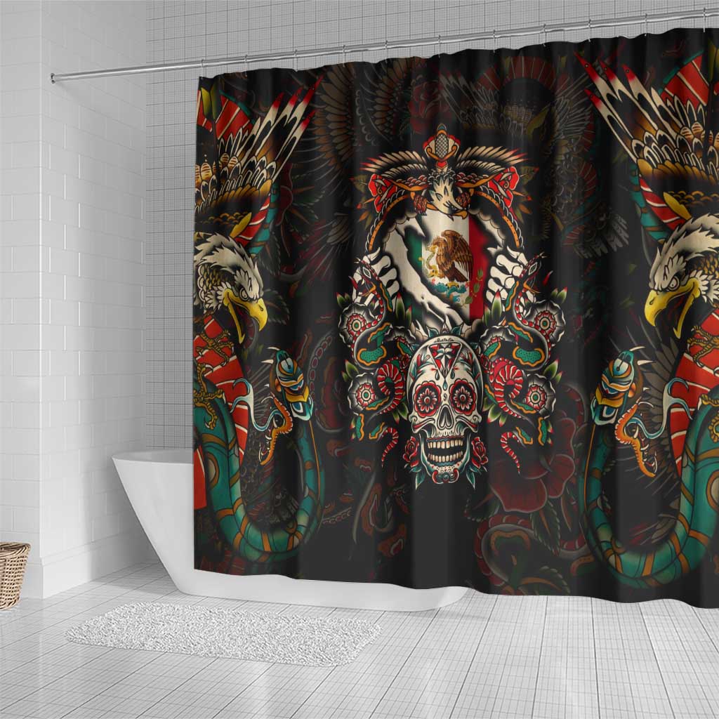 Mexico Sugar Skull Shower Curtain Tattoo Art Mexican Flag DT02