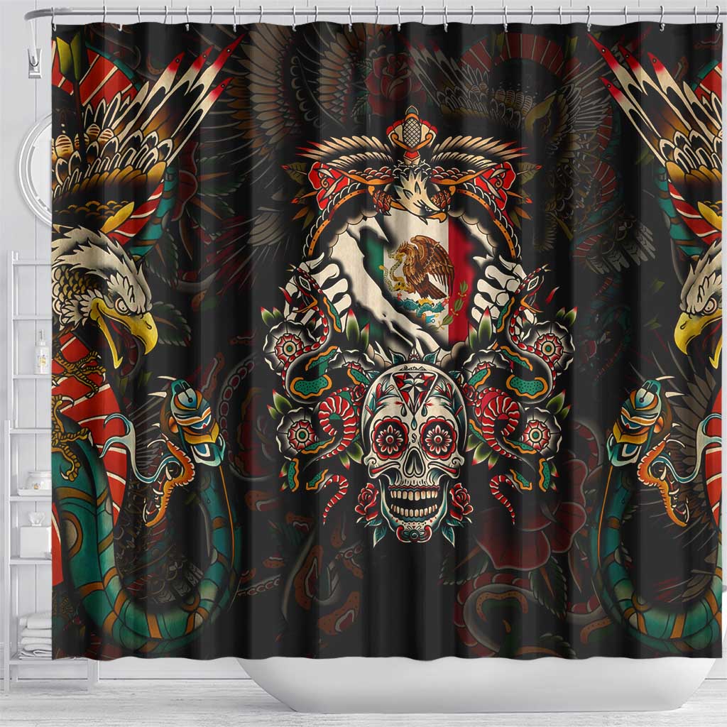Mexico Sugar Skull Shower Curtain Tattoo Art Mexican Flag DT02