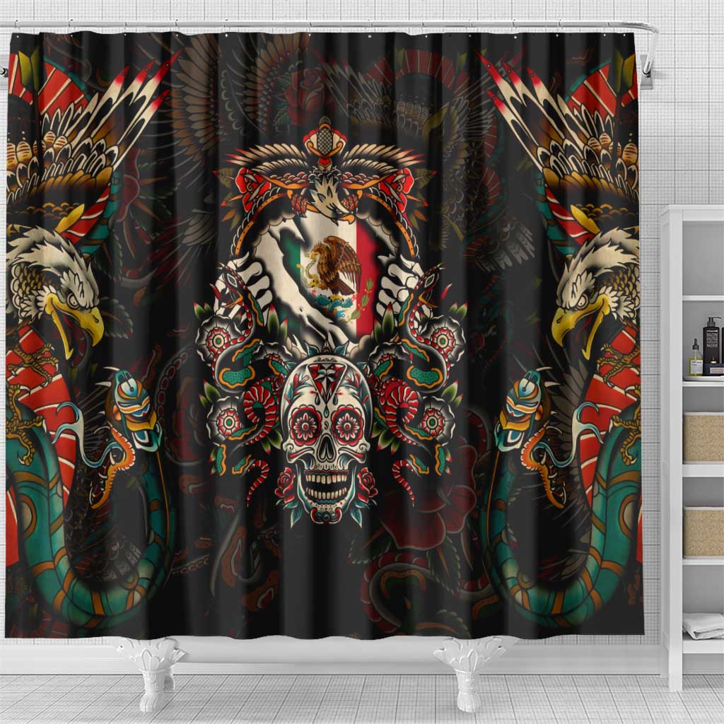 Mexico Sugar Skull Shower Curtain Tattoo Art Mexican Flag DT02