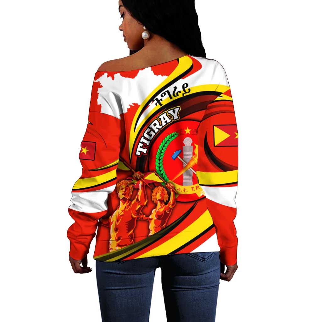 Ethiopia Tigray Off Shoulder Sweater Revolution Emblem Freedom Fighters and Flag DT02