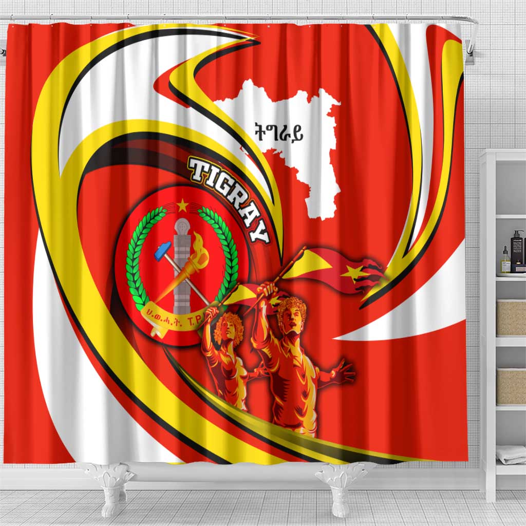 Ethiopia Tigray Revolution Shower Curtain Emblem Freedom Fighters and Flag DT02