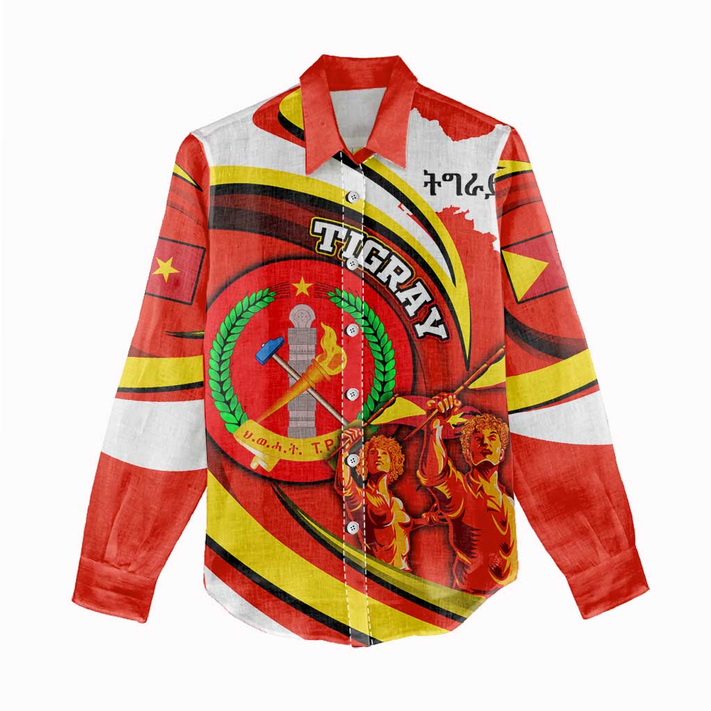 Ethiopia Tigray Women Casual Shirt Revolution Emblem Freedom Fighters and Flag DT02