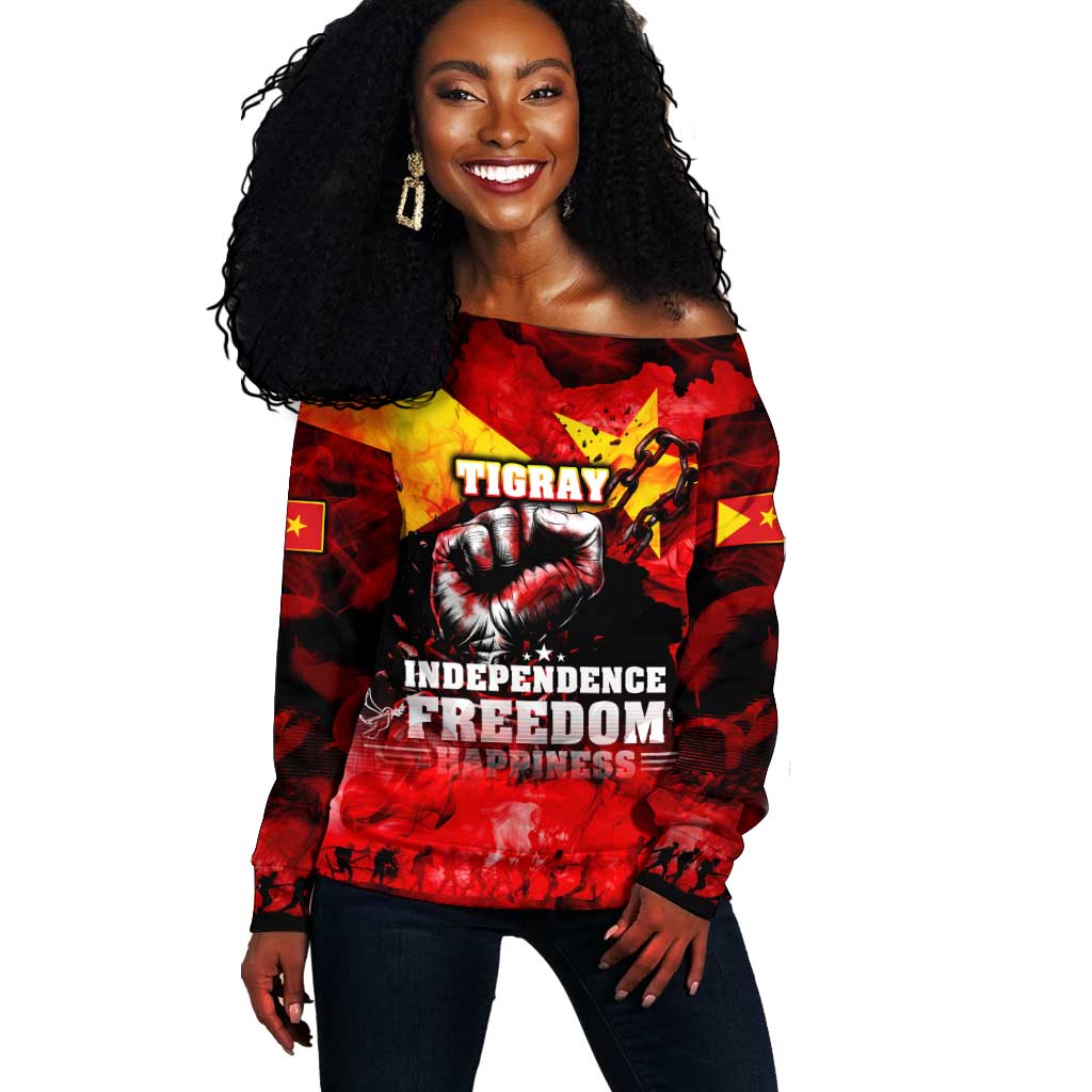 Tigrayans Independence Off Shoulder Sweater I Stand with Tigray - Fist of Freedom DT02