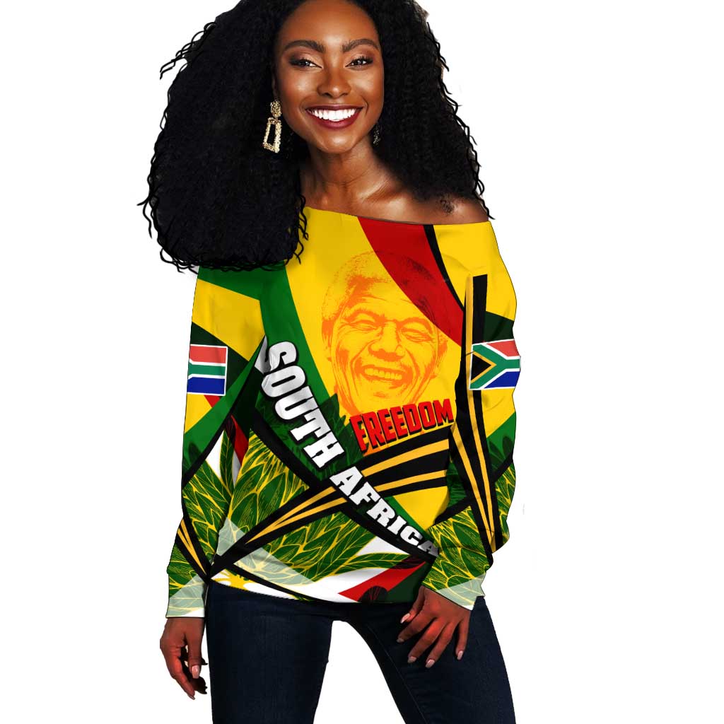 South Africa Freedom Day Mandela Off Shoulder Sweater National Pride Protea Flower DT02