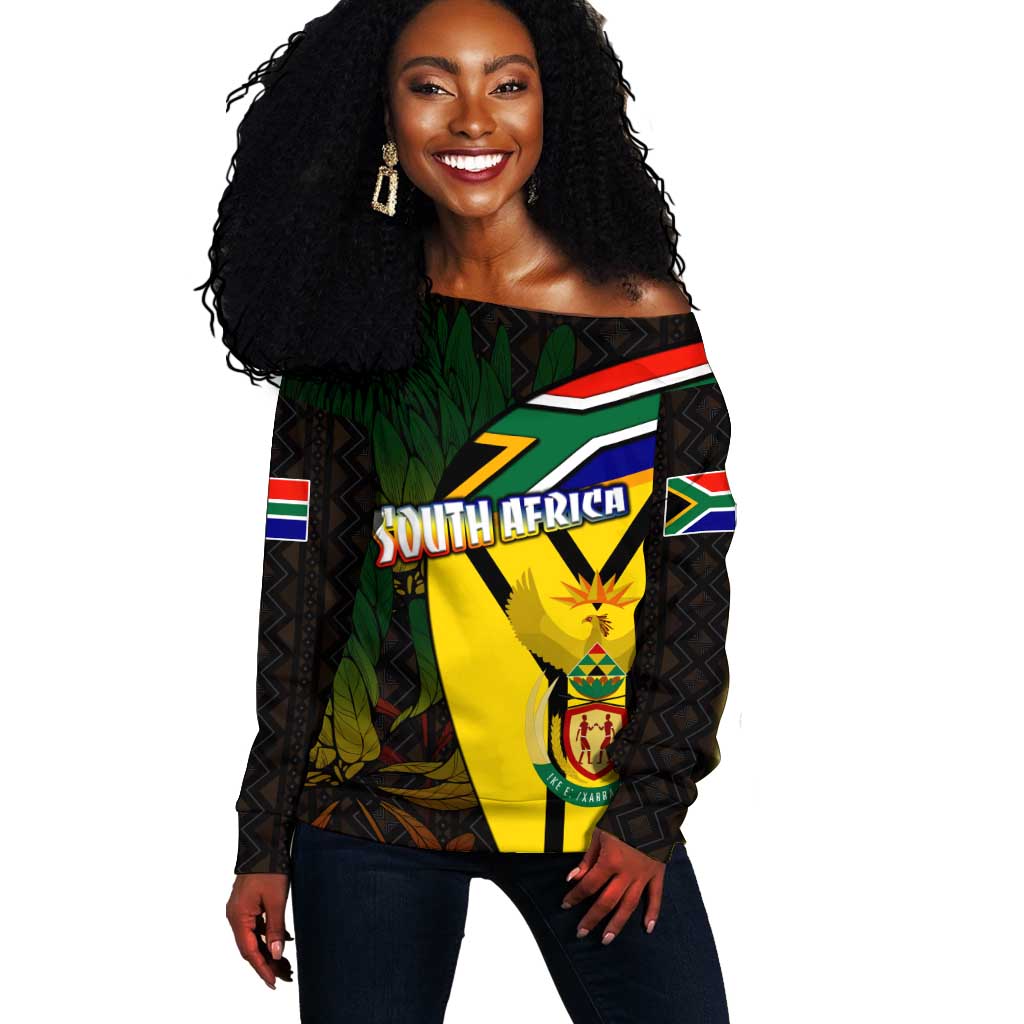 Coat Of Arms South Africa Off Shoulder Sweater Protea Unity Heritage DT02