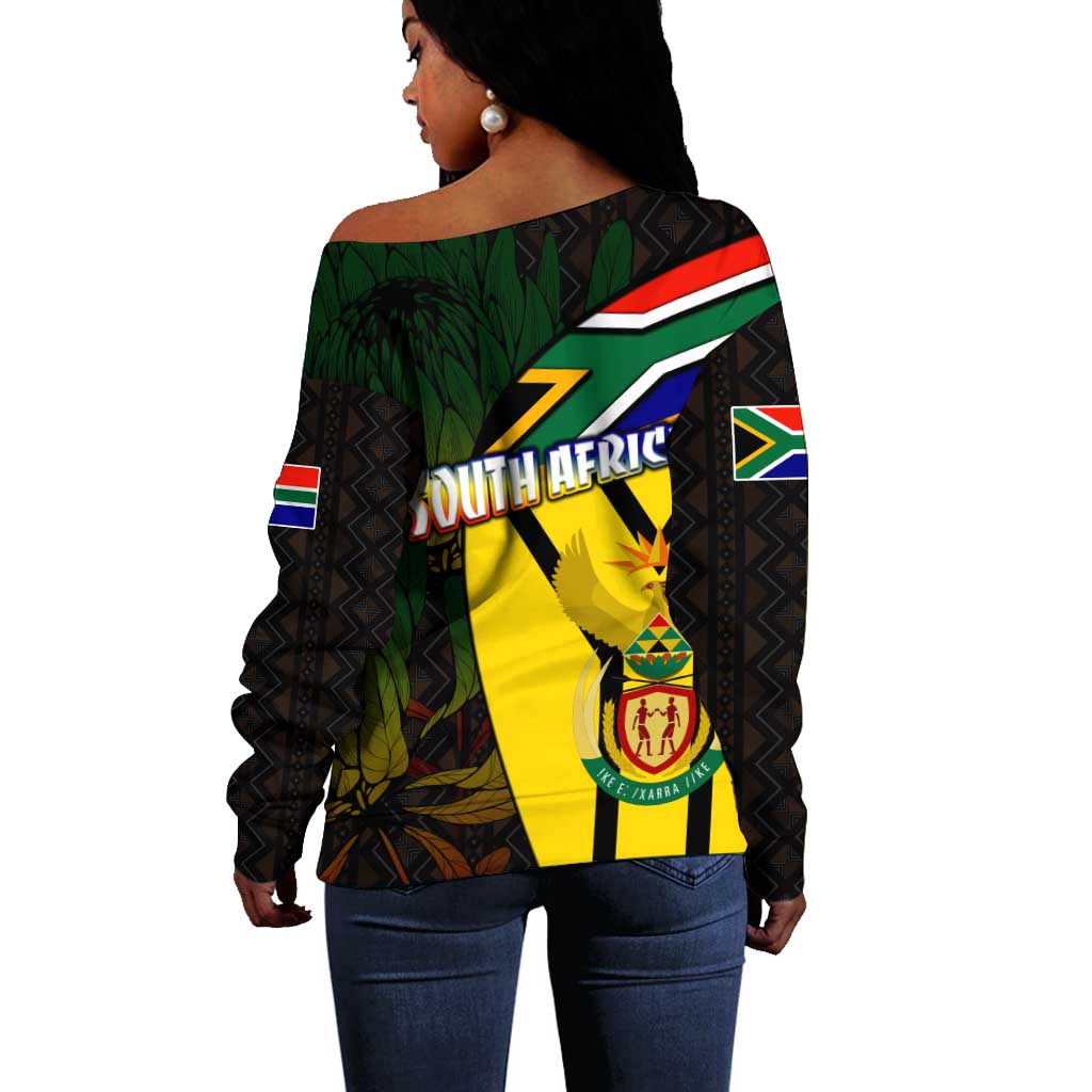 Coat Of Arms South Africa Off Shoulder Sweater Protea Unity Heritage DT02