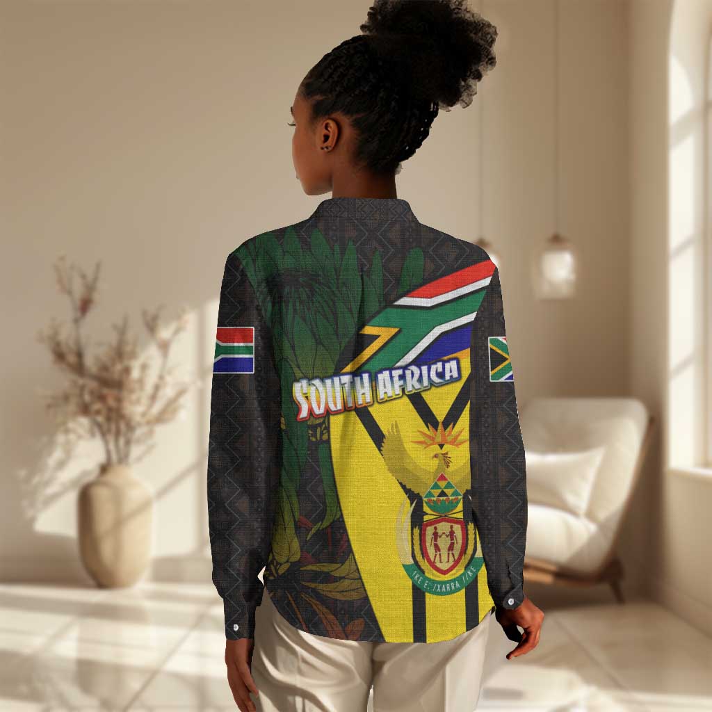 Coat Of Arms South Africa Women Casual Shirt Protea Unity Heritage DT02
