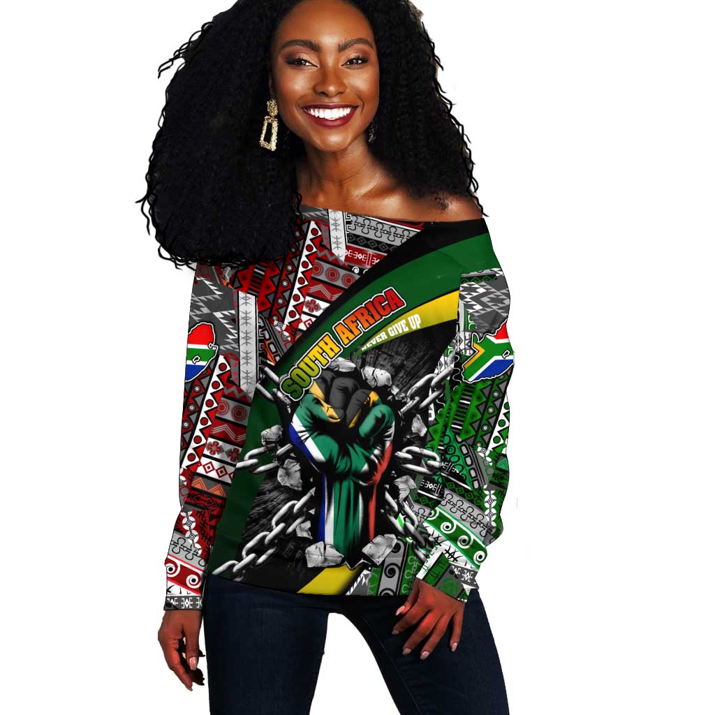South Africa Fist of Freedom Off Shoulder Sweater Never Give Up DT02