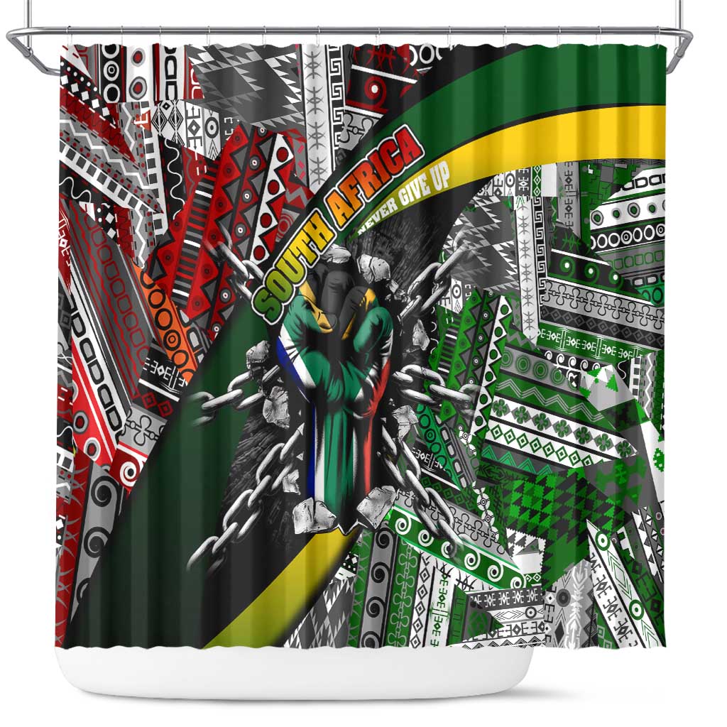 South Africa Never Give Up Shower Curtain SA Fist of Freedom DT02