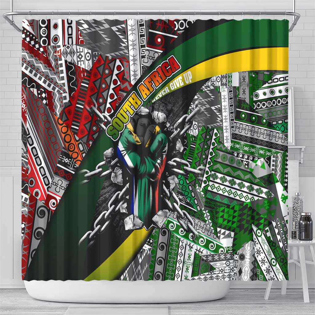 South Africa Never Give Up Shower Curtain SA Fist of Freedom DT02