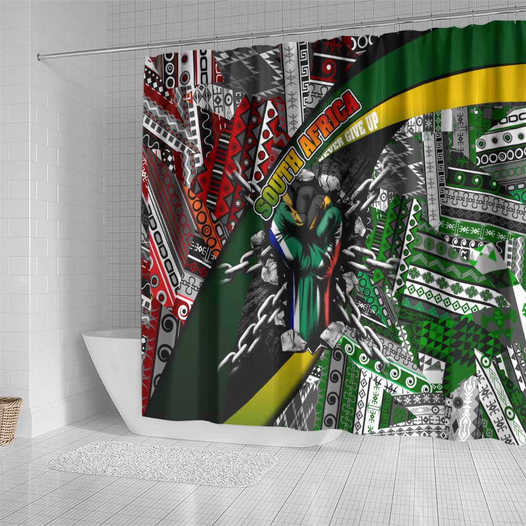 South Africa Never Give Up Shower Curtain SA Fist of Freedom DT02